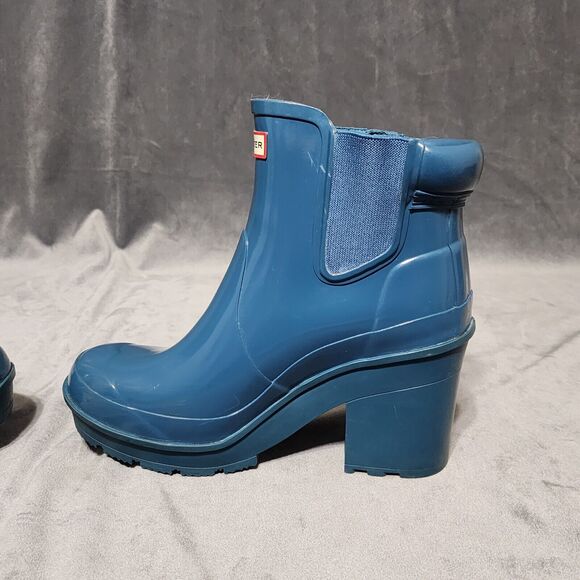 HUNTER TEAL CHUNKY BLOCK HEEL CHELSEA RAIN BOOTS Women's Size 8 - Picture 6 of 12